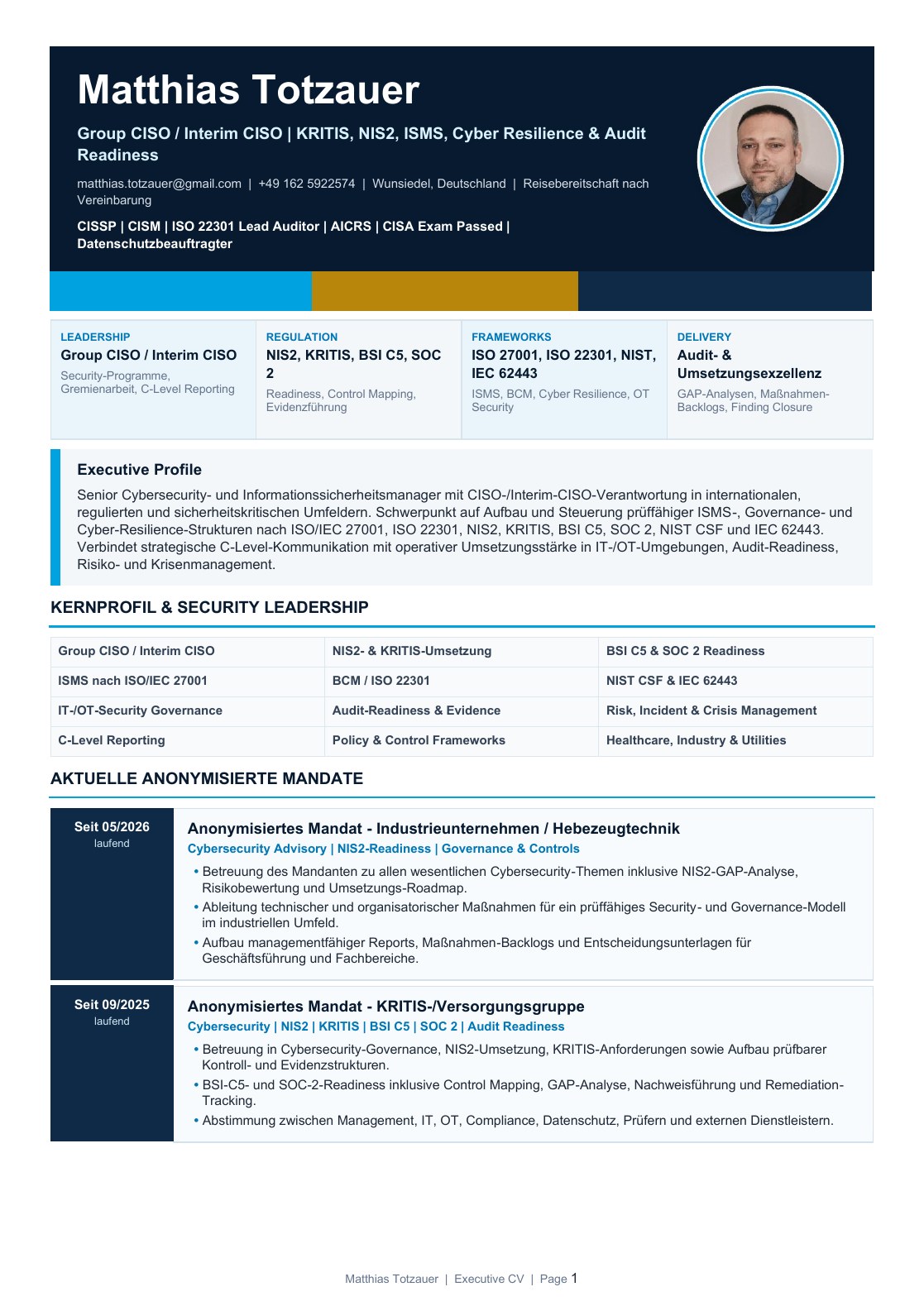 Executive CV von Matthias Totzauer, Seite 1