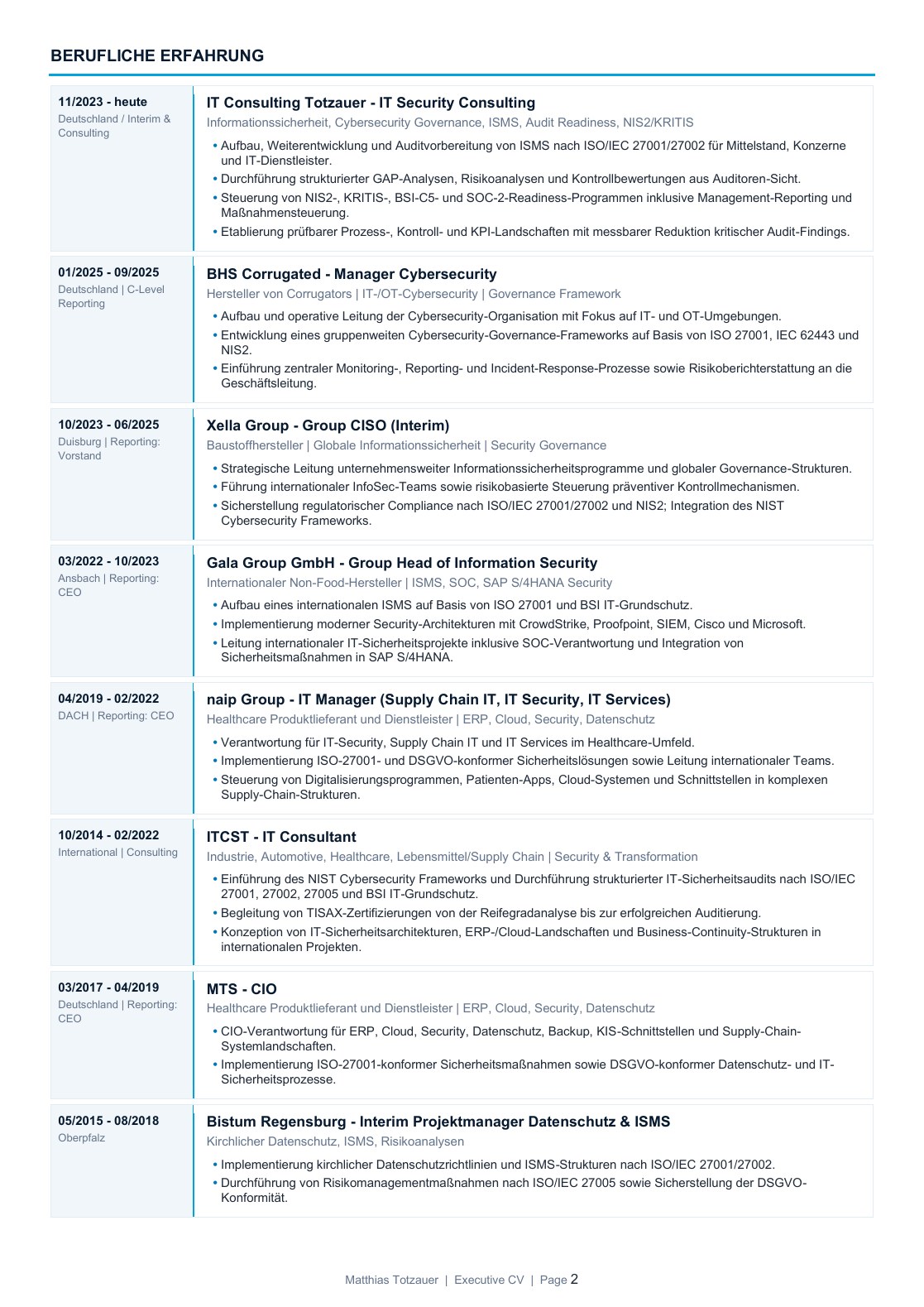 Executive CV von Matthias Totzauer, Seite 2