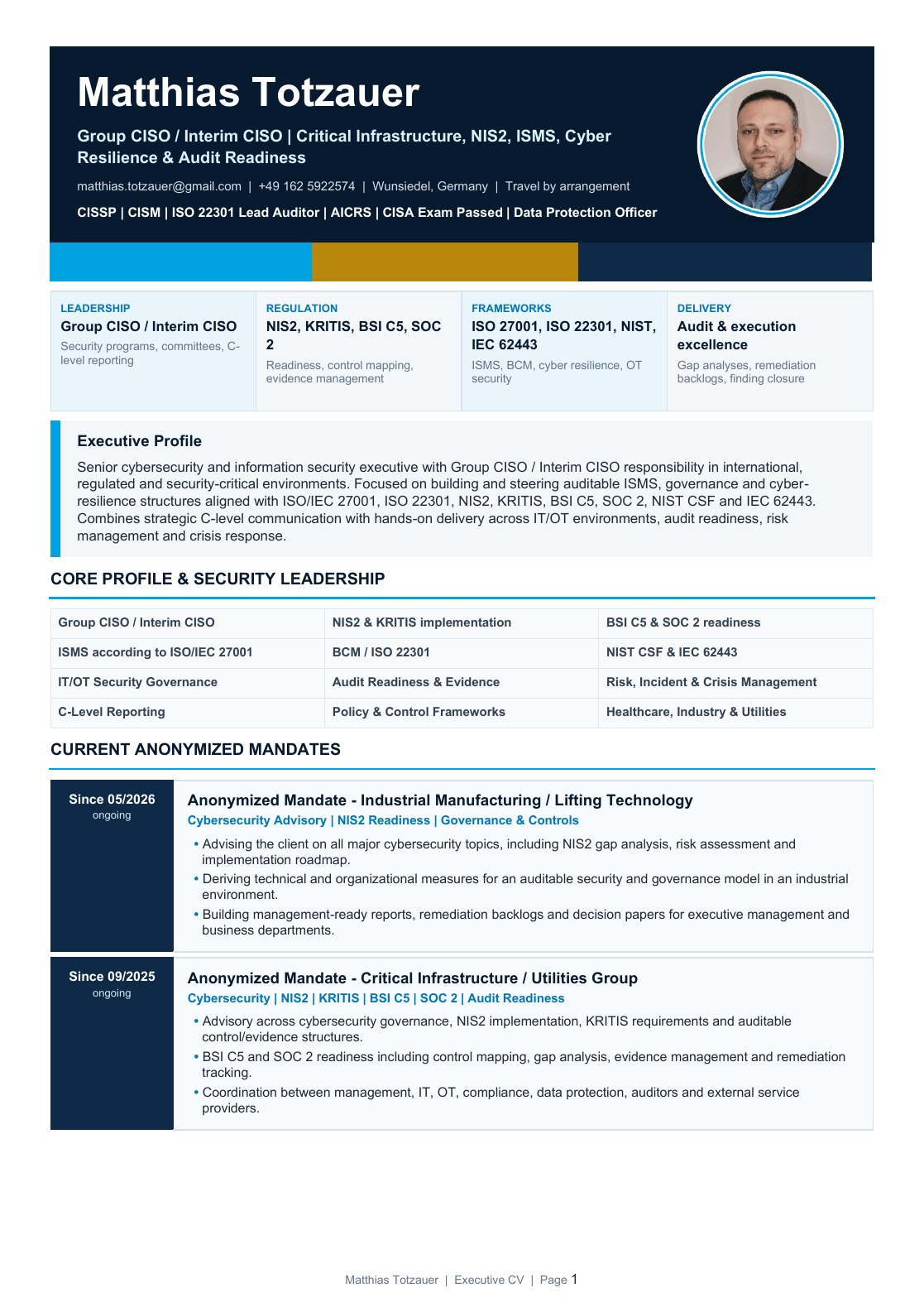 Executive CV by Matthias Totzauer, page 1