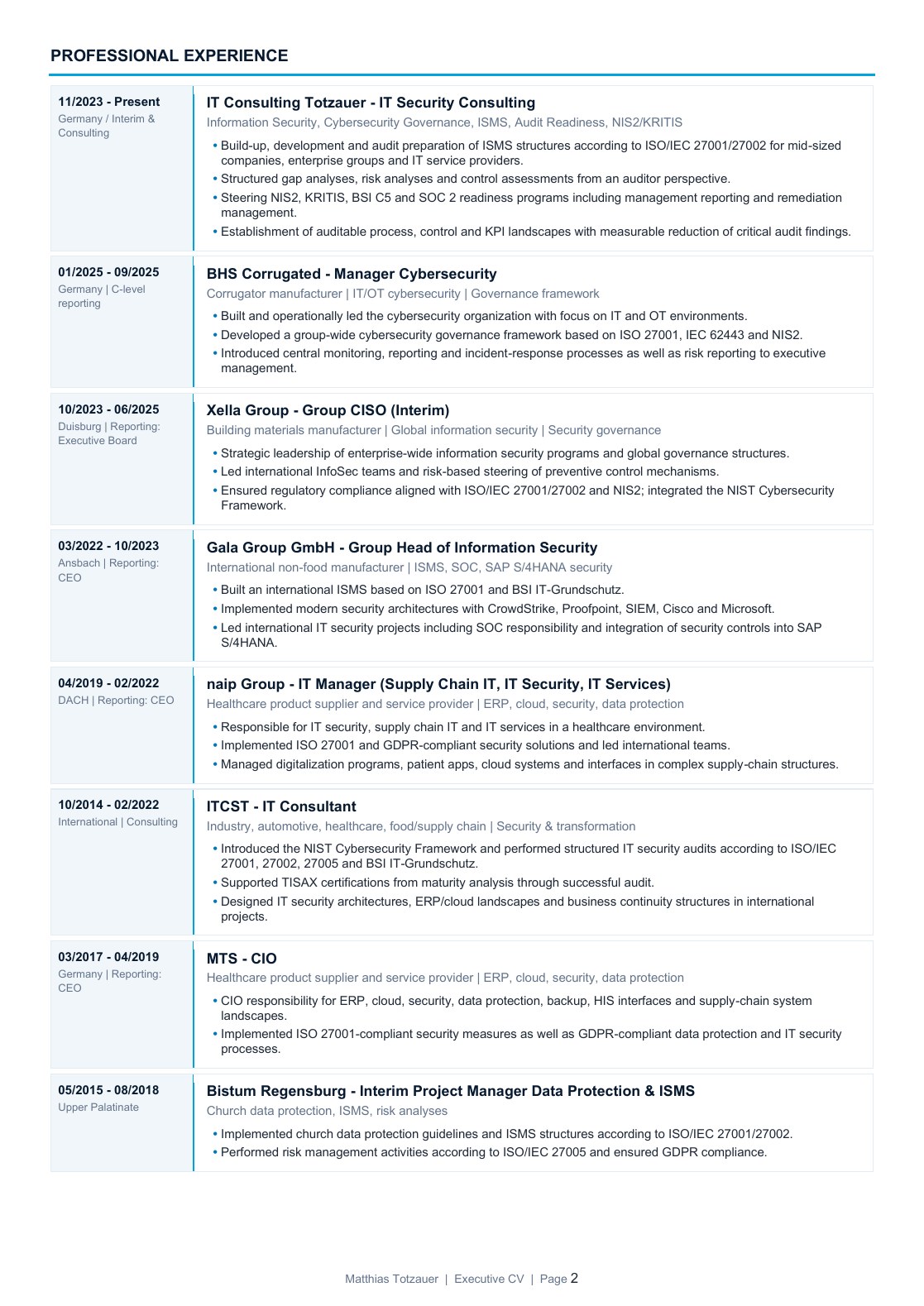 Executive CV by Matthias Totzauer, page 2